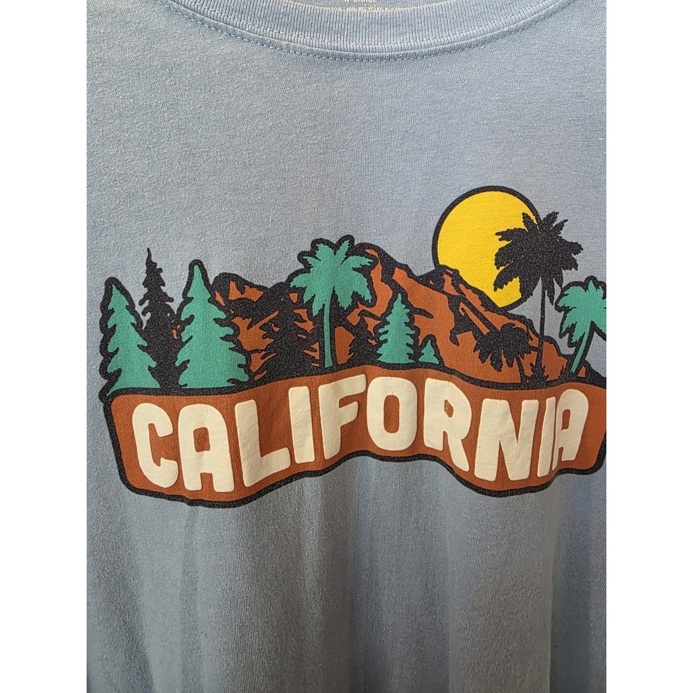 STATE OF MINE California Spellout Sz XL Blue Palm Tree Sun Mountain Graphic - Picture 3 of 5